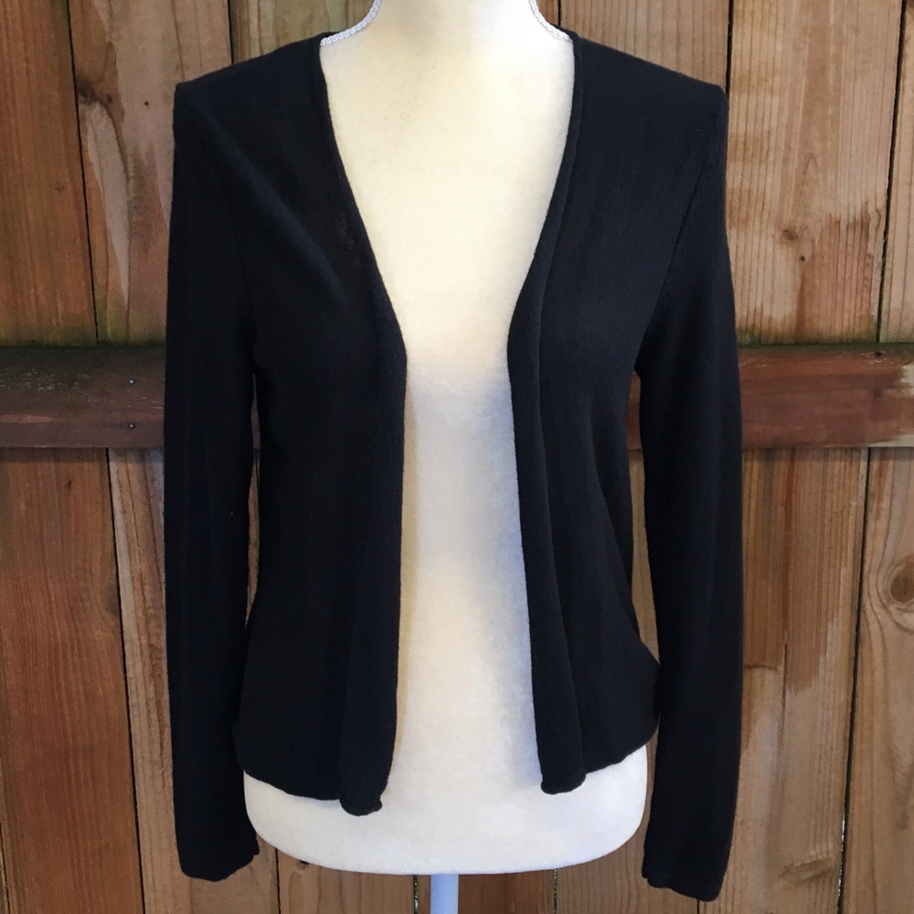 J Jill Cropped Open Black Linen Blend Cardigan GUC - Picture 1 of 8